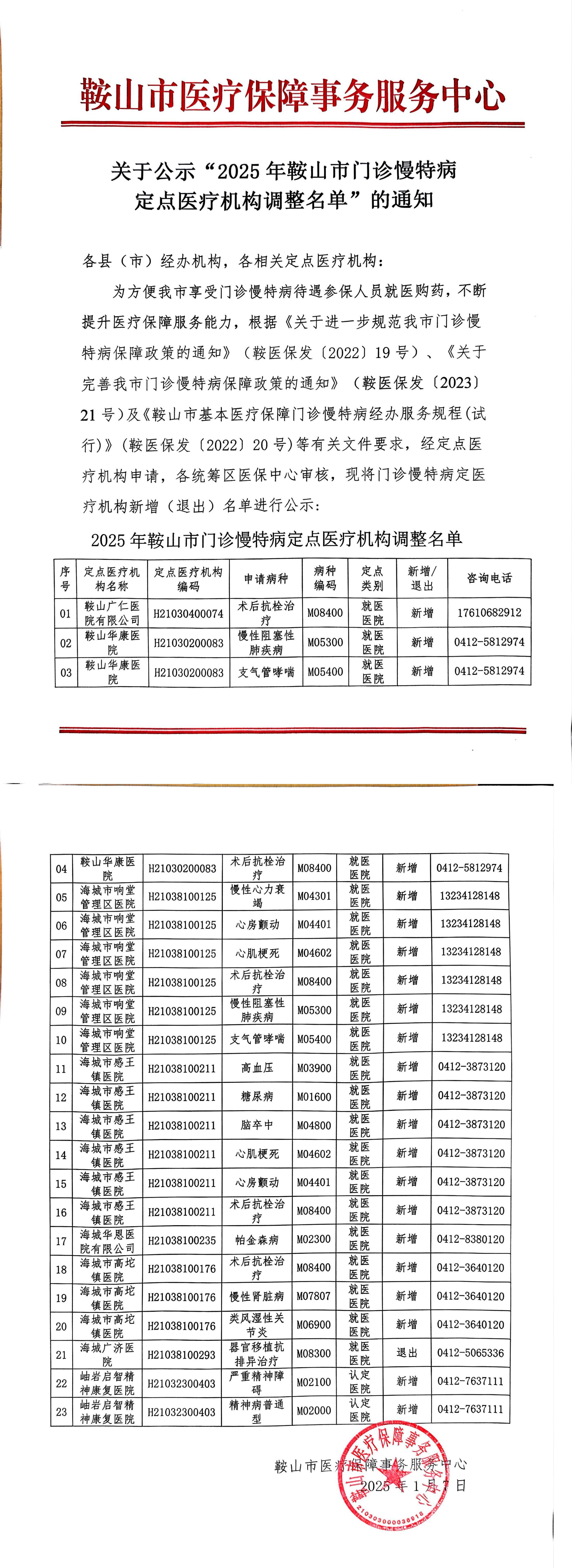 关于公示“2025年鞍山市门诊慢特病定点医疗机构调整名单”的通知_00.jpg